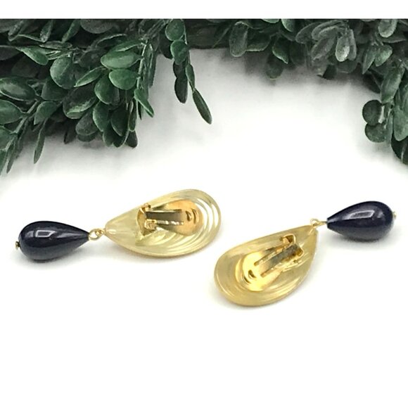 Vintage Gold & Navy Teardrop Clip-On Earrings - Picture 5 of 7